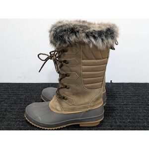 Sporto Boots Womens Size 8 Brown Faux Fur Duck Snow Winter Lace Up Zip Hailey